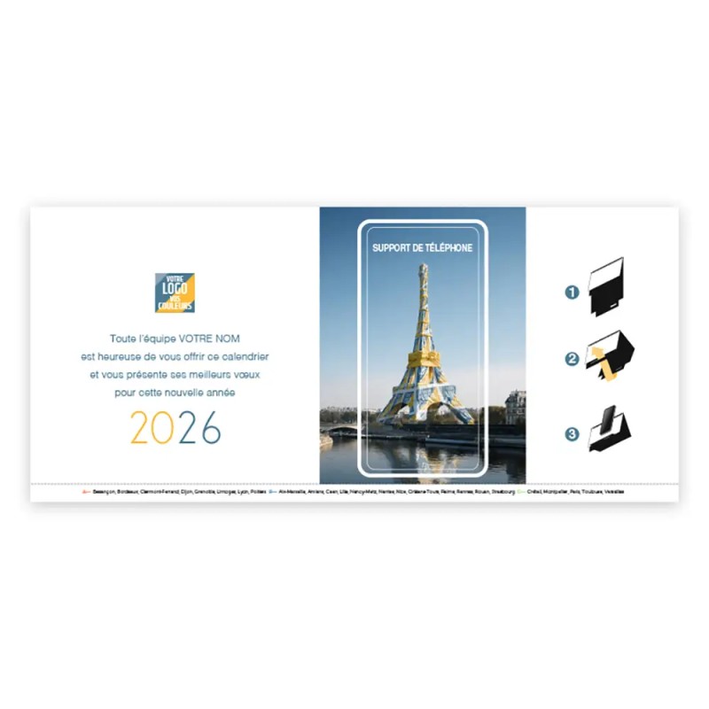 Calendrier chevalet support de téléphone Supra (24x11cm)  - Logo intégré Emballage