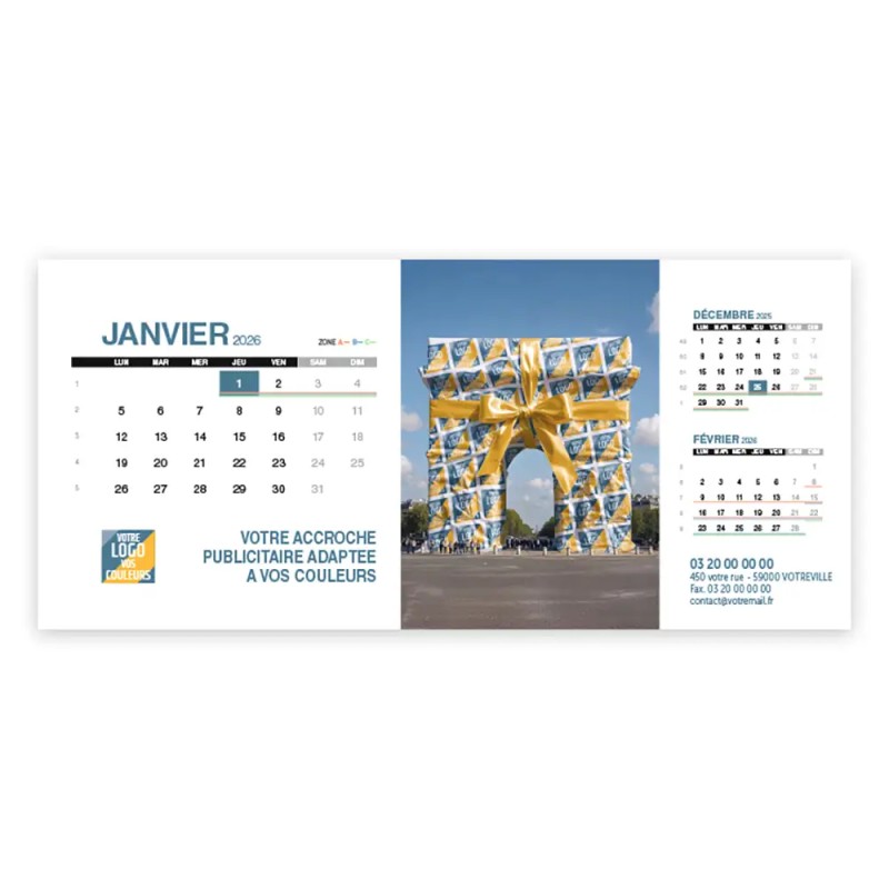 Calendrier chevalet support de téléphone Supra (24x11cm)  - Logo intégré Emballage