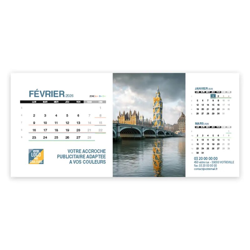 Calendrier chevalet support de téléphone Supra (24x11cm)  - Logo intégré Emballage