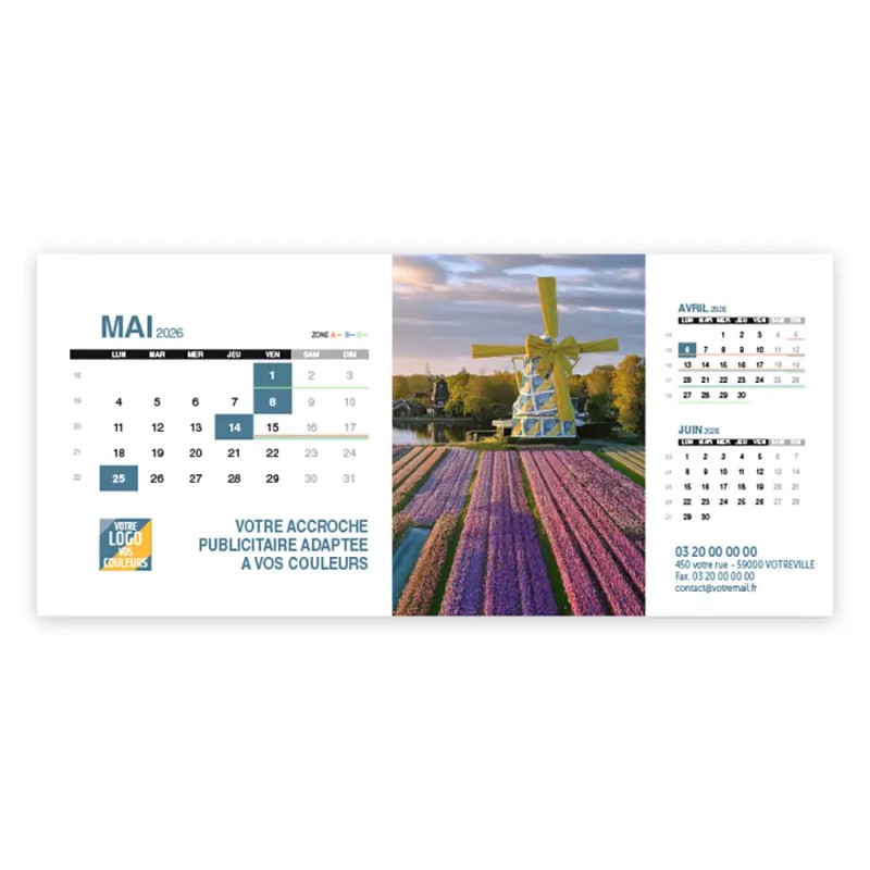 Calendrier chevalet support de téléphone Supra (24x11cm)  - Logo intégré Emballage