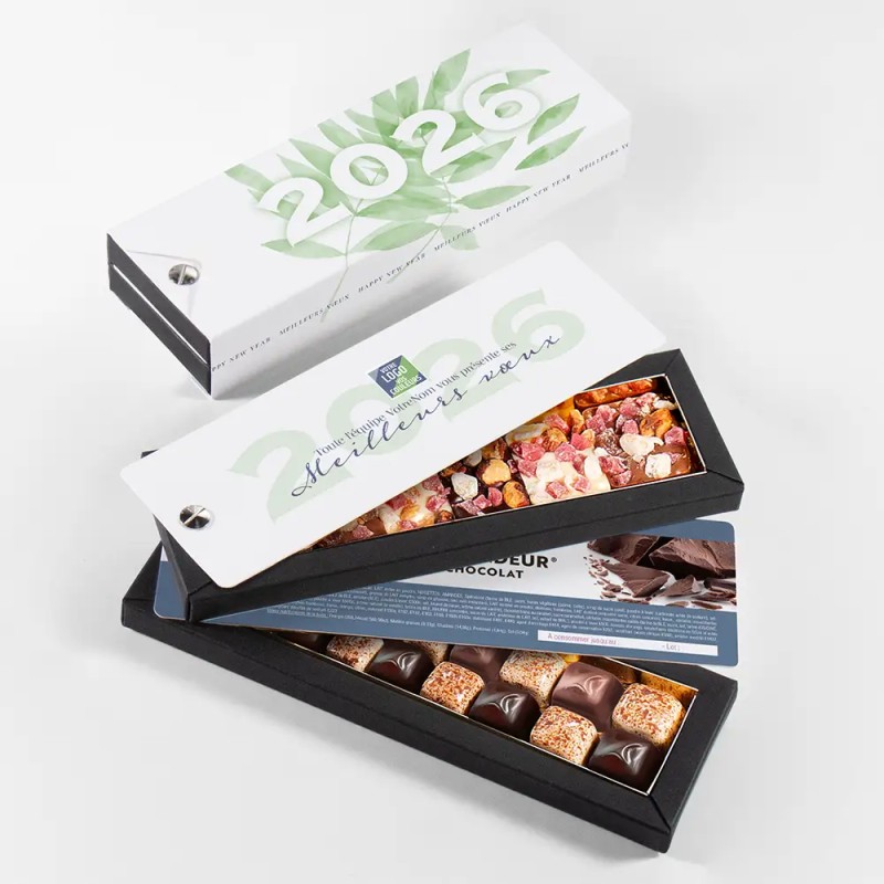 Boîte personnalisée avec chocolats artisanaux - Nuancier Aquarelle