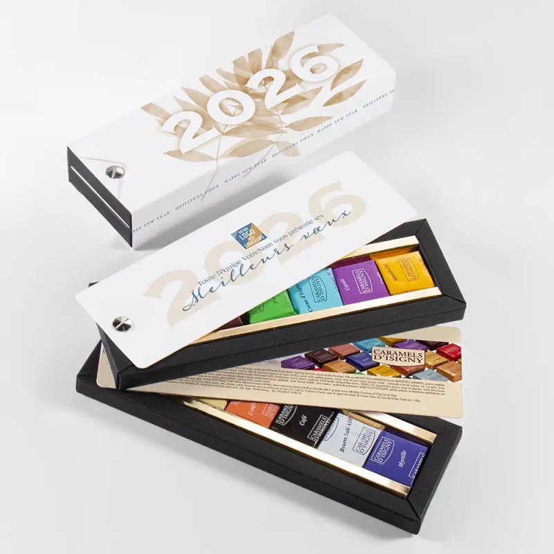 Boîte personnalisée avec caramels artisanaux - Nuancier Aquarelle
