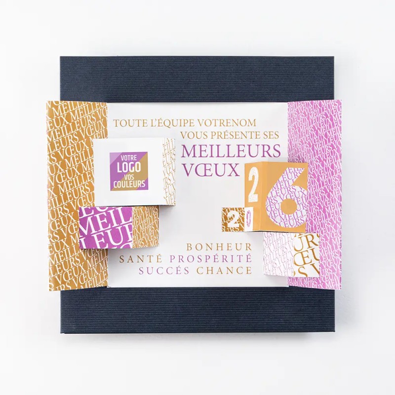 Carte de vœux personnalisée découpe pop up cadre bleu