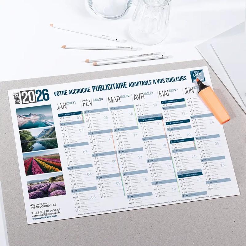 Calendrier bancaire A3 souple personnalisé - Classique