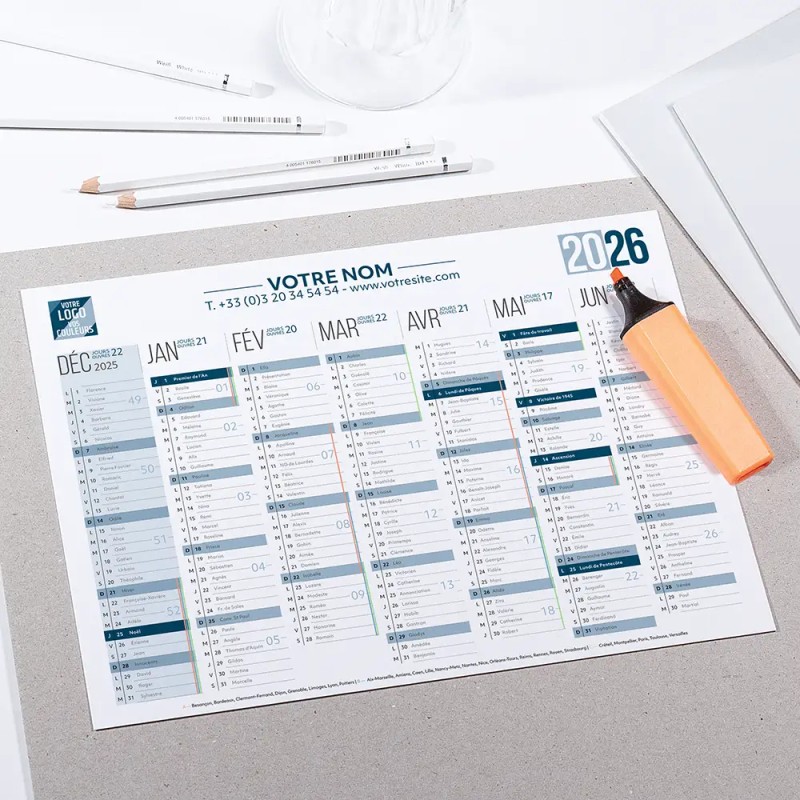 Calendrier bancaire A4 souple personnalisé - 14 mois