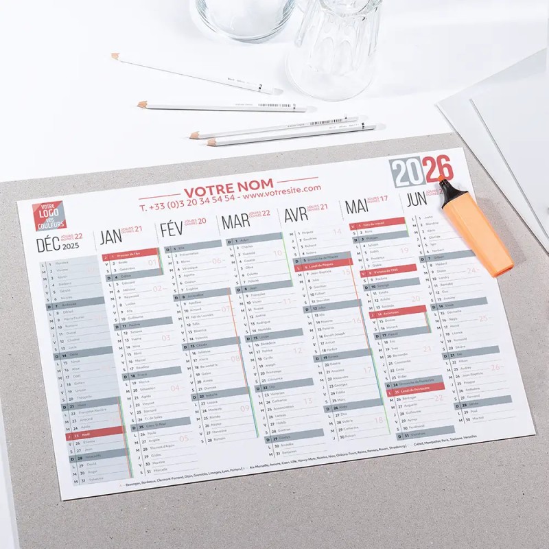Calendrier bancaire A3 souple personnalisé - 14 mois