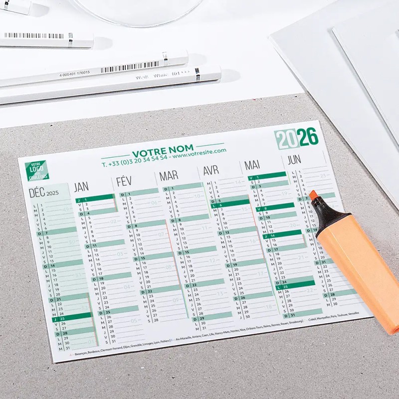 Calendrier bancaire A5 souple personnalisé - 14 mois