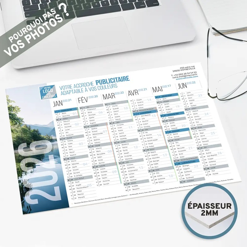 Calendrier bancaire A4 rigide personnalisé - Grand visuel