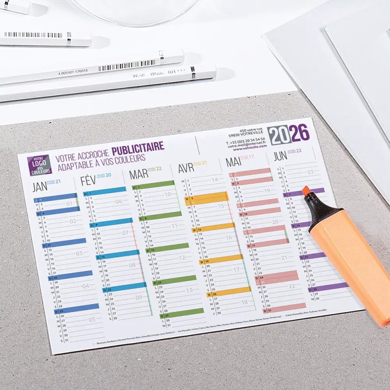 Calendrier bancaire A5 souple personnalisé - Coloré
