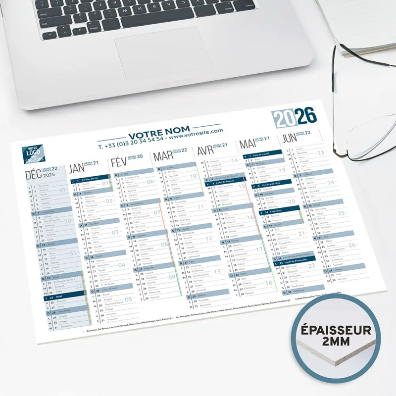 Calendrier bancaire A4 rigide personnalisé - 14 mois