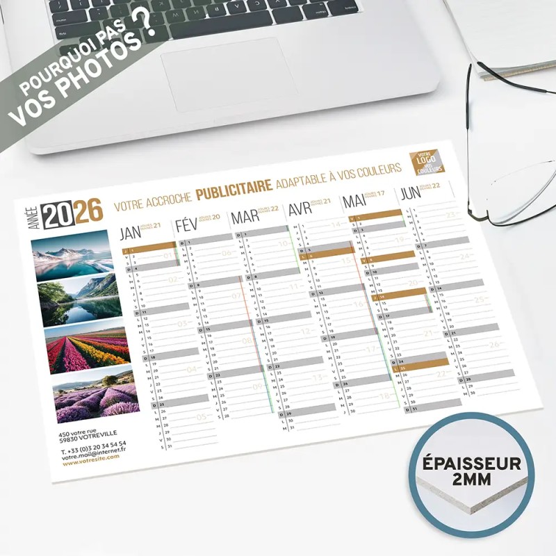 Calendrier bancaire A4 rigide personnalisé - Classique