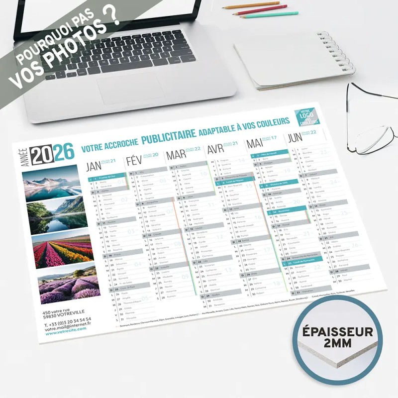 Calendrier bancaire A3 rigide personnalisé - Classique