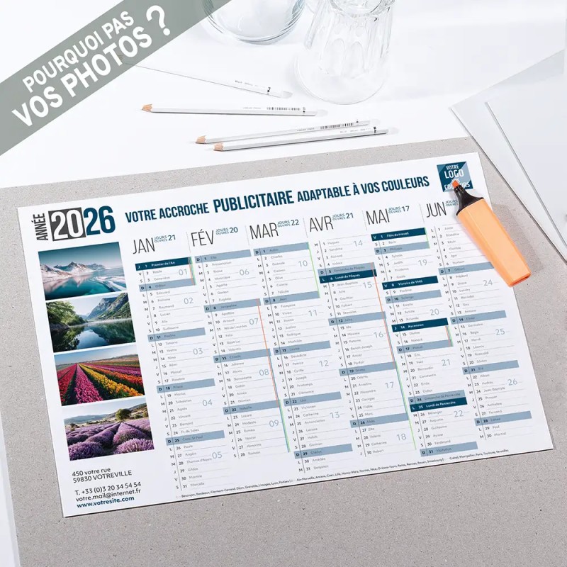 Calendrier bancaire A3 souple personnalisé - Classique