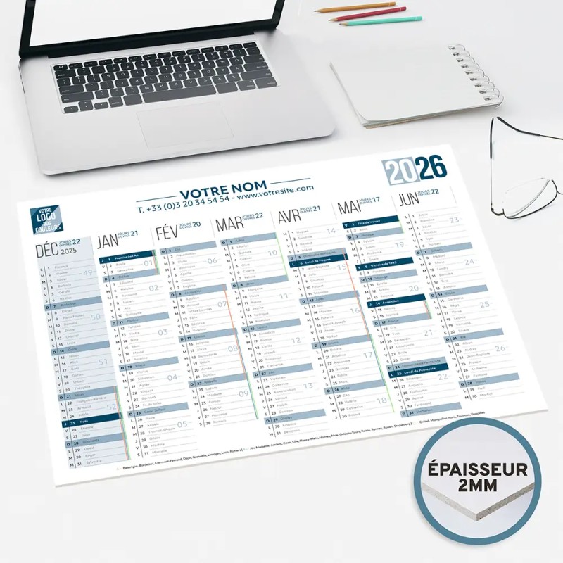 Calendrier bancaire A3 rigide personnalisé - 14 mois