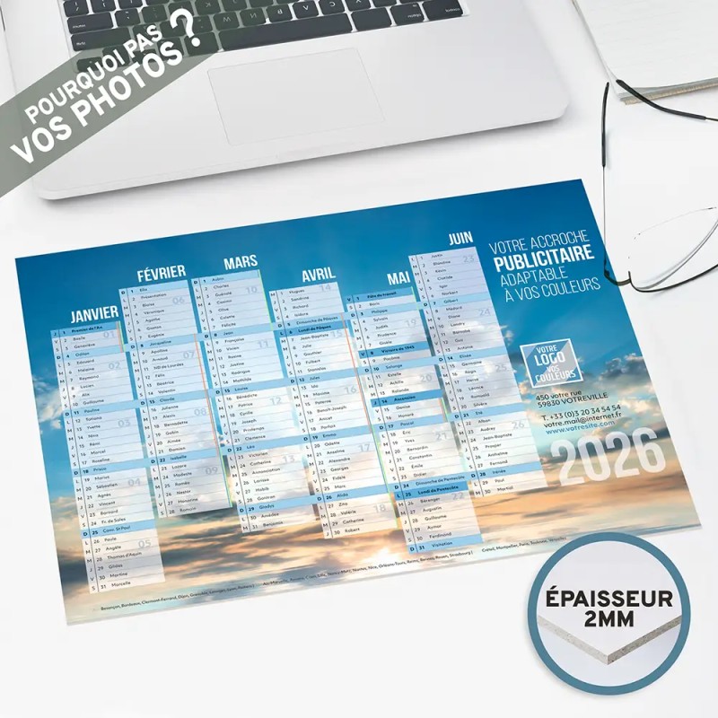 Calendrier bancaire A4 rigide personnalisé - Spacieux