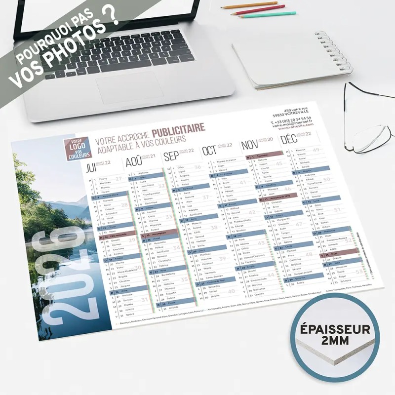 Calendrier bancaire A3 rigide personnalisé - Grand visuel