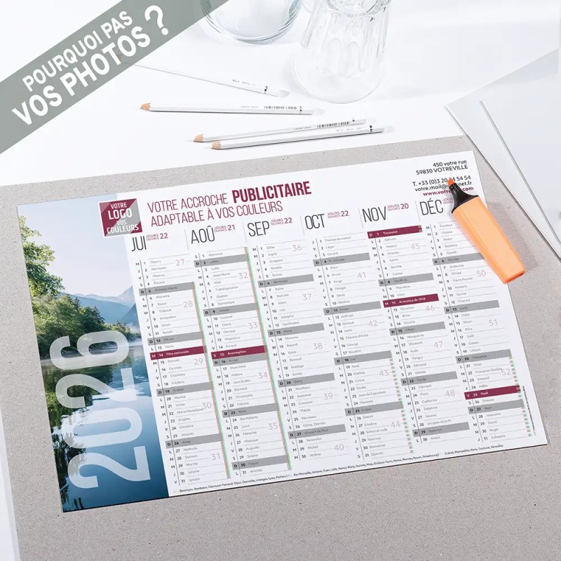 Calendrier bancaire A3 souple personnalisé - Grand visuel
