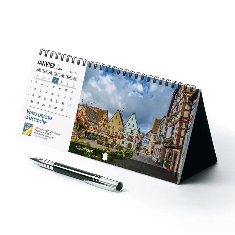 Calendrier chevalet horizontal (23x10 cm) personnalisé - Villages de France