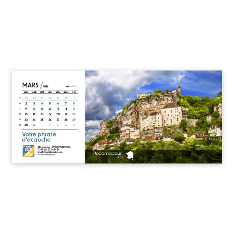 Calendrier chevalet horizontal (23x10 cm) personnalisé - Villages de France