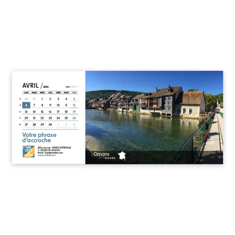 Calendrier chevalet horizontal (23x10 cm) personnalisé - Villages de France