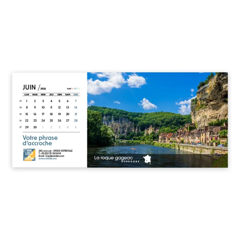 Calendrier chevalet horizontal (23x10 cm) personnalisé - Villages de France