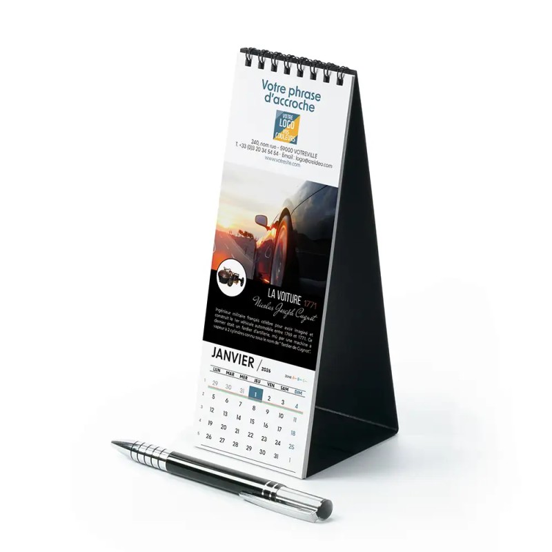Calendrier chevalet vertical (21x7,5 cm) personnalisé - Inventions Françaises