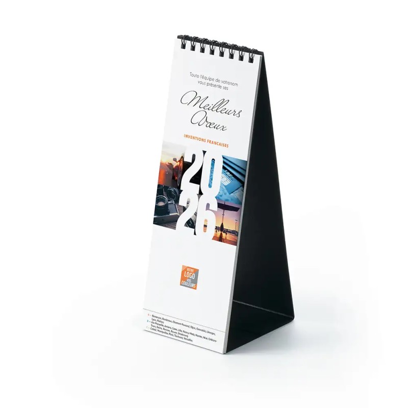 Calendrier chevalet vertical (21x7,5 cm) personnalisé - Inventions Françaises