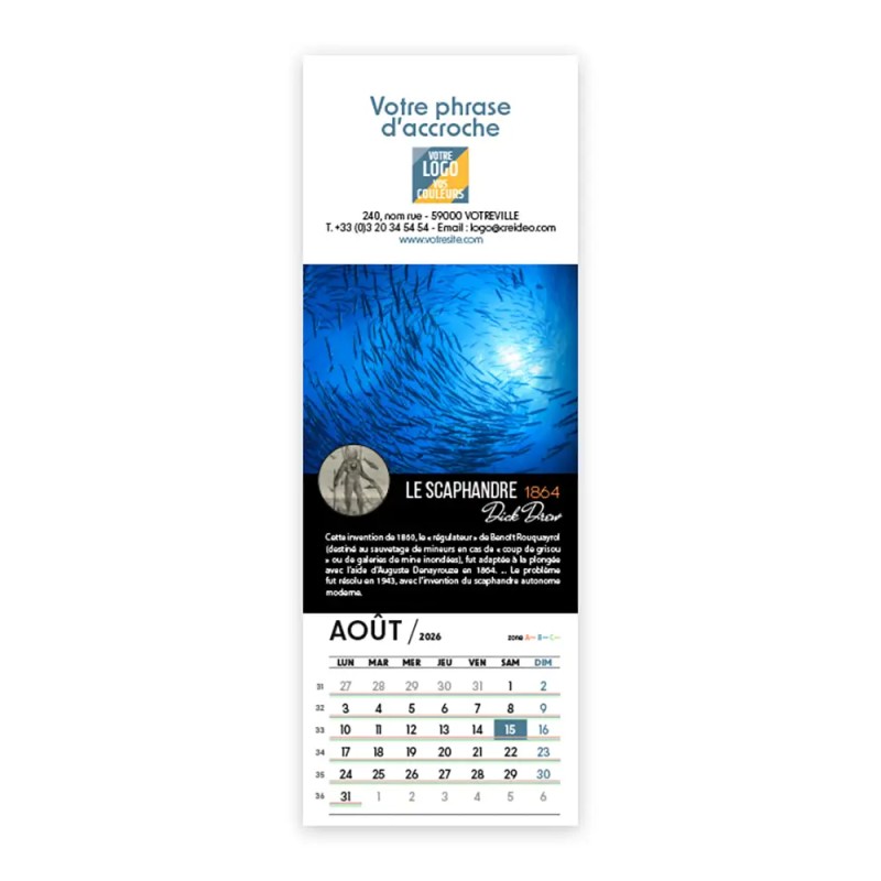 Calendrier chevalet vertical (21x7,5 cm) personnalisé - Inventions Françaises