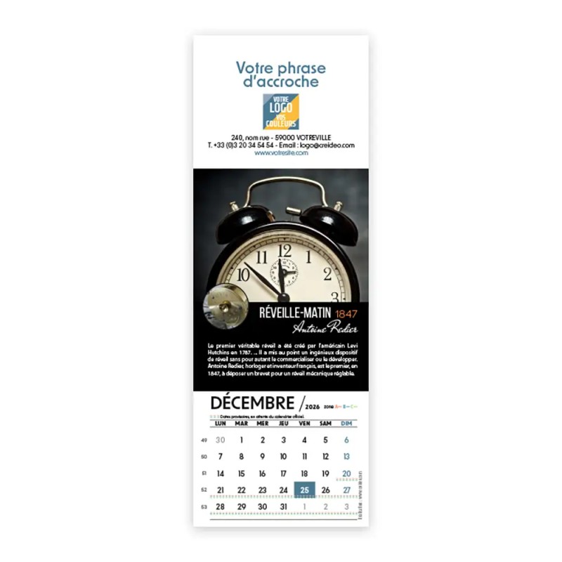 Calendrier chevalet vertical (21x7,5 cm) personnalisé - Inventions Françaises