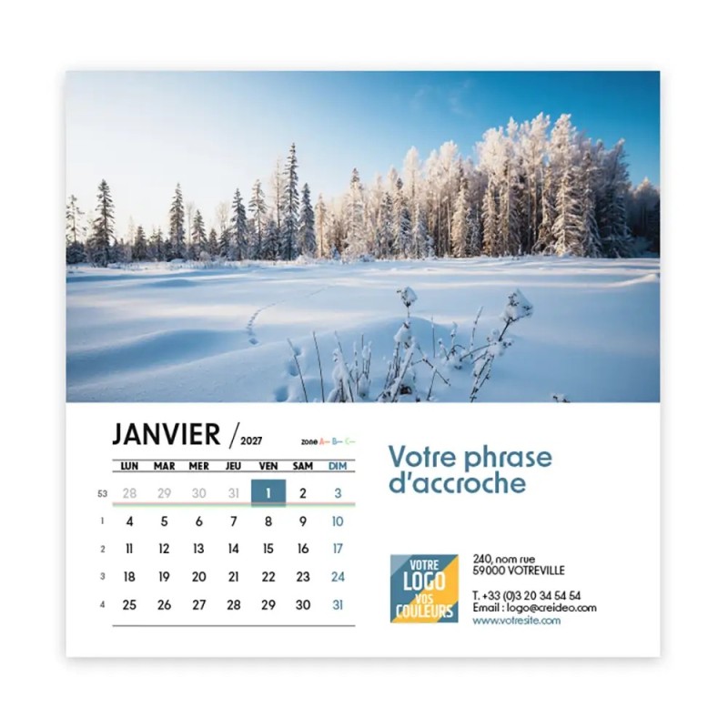 Calendrier chevalet carré (15x15 cm) personnalisé - Nature