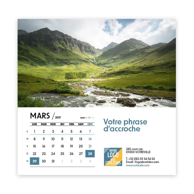 Calendrier chevalet carré (15x15 cm) personnalisé - Nature