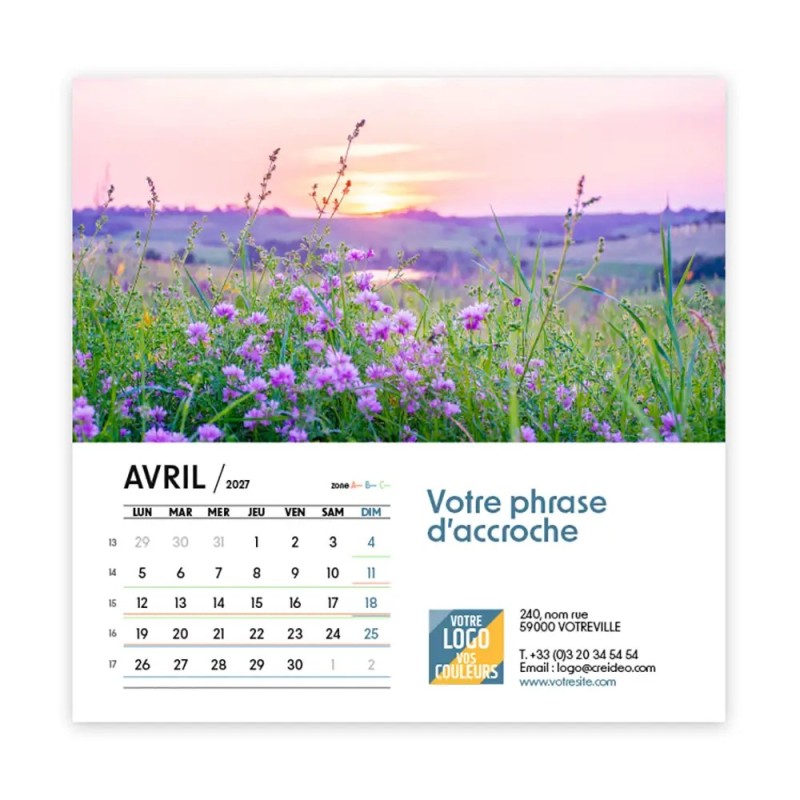 Calendrier chevalet carré (15x15 cm) personnalisé - Nature