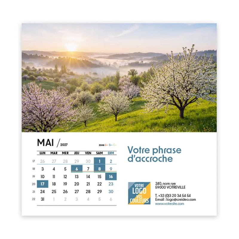 Calendrier chevalet carré (15x15 cm) personnalisé - Nature