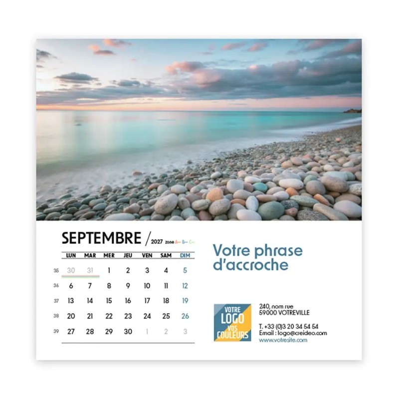 Calendrier chevalet carré (15x15 cm) personnalisé - Nature