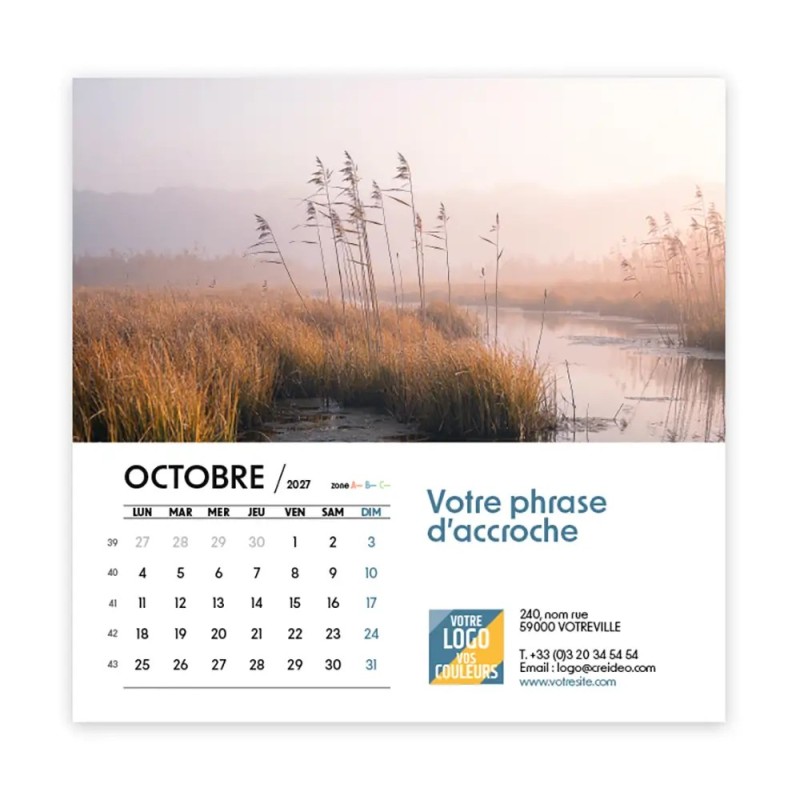 Calendrier chevalet carré (15x15 cm) personnalisé - Nature