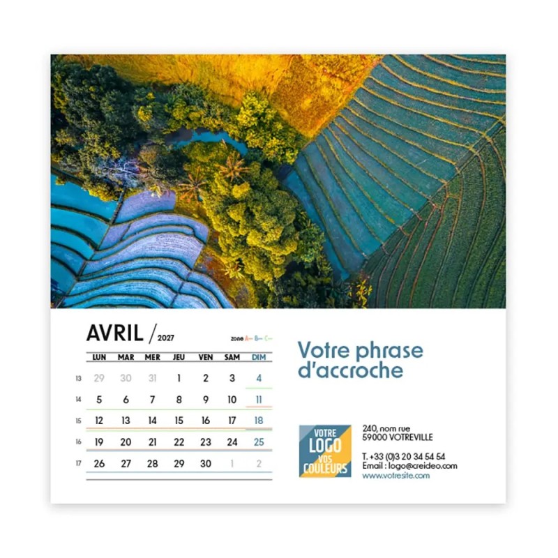 Calendrier chevalet carré (15x15 cm) personnalisé - Vue du ciel