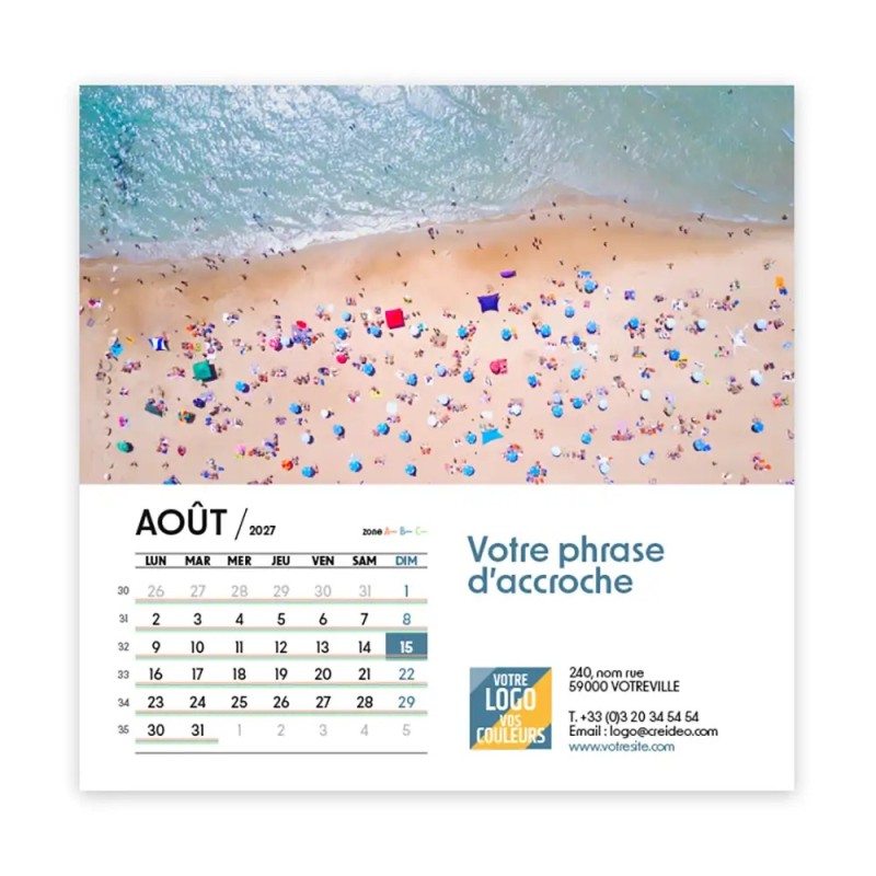 Calendrier chevalet carré (15x15 cm) personnalisé - Vue du ciel