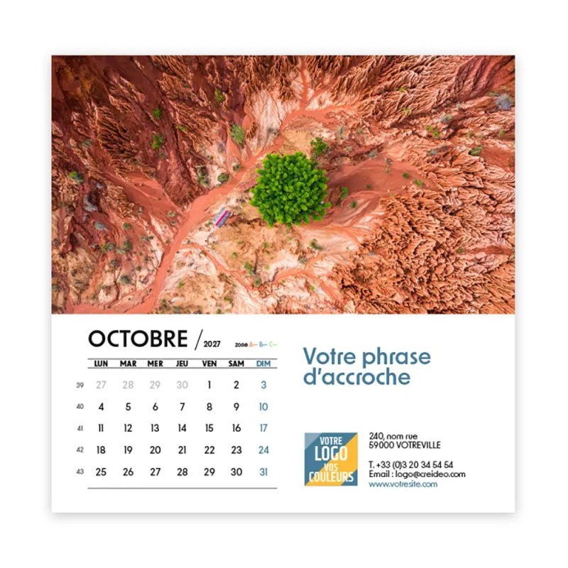 Calendrier chevalet carré (15x15 cm) personnalisé - Vue du ciel