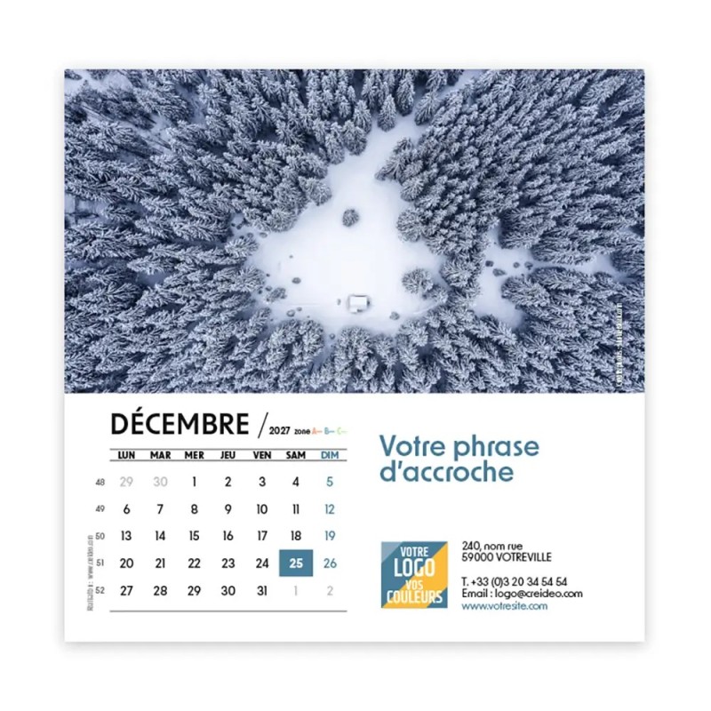 Calendrier chevalet carré (15x15 cm) personnalisé - Vue du ciel