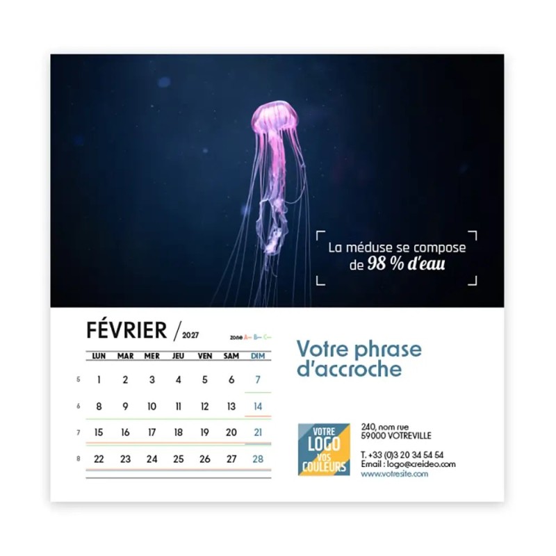 Calendrier chevalet carré (15x15 cm) personnalisé - Océan