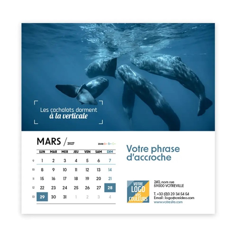 Calendrier chevalet carré (15x15 cm) personnalisé - Océan