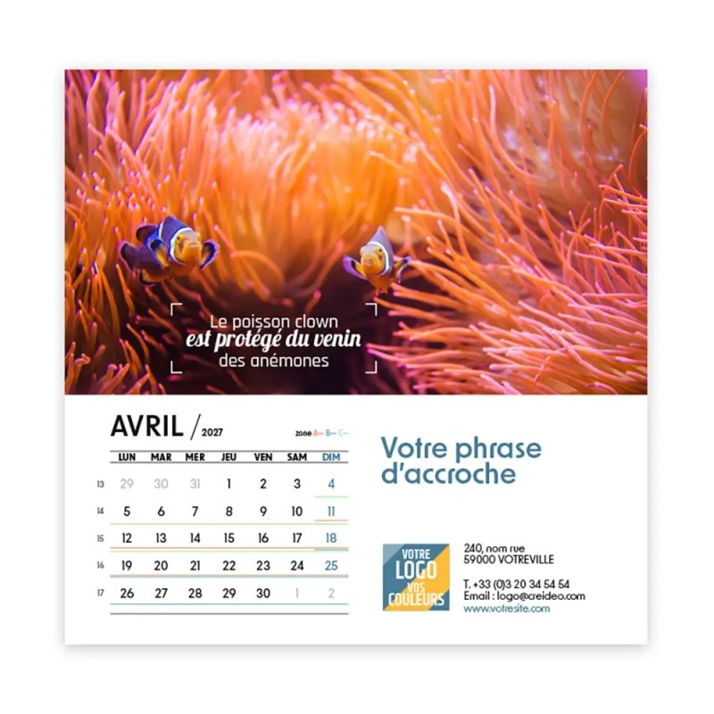 Calendrier chevalet carré (15x15 cm) personnalisé - Océan