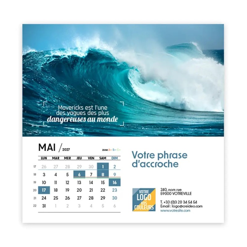 Calendrier chevalet carré (15x15 cm) personnalisé - Océan