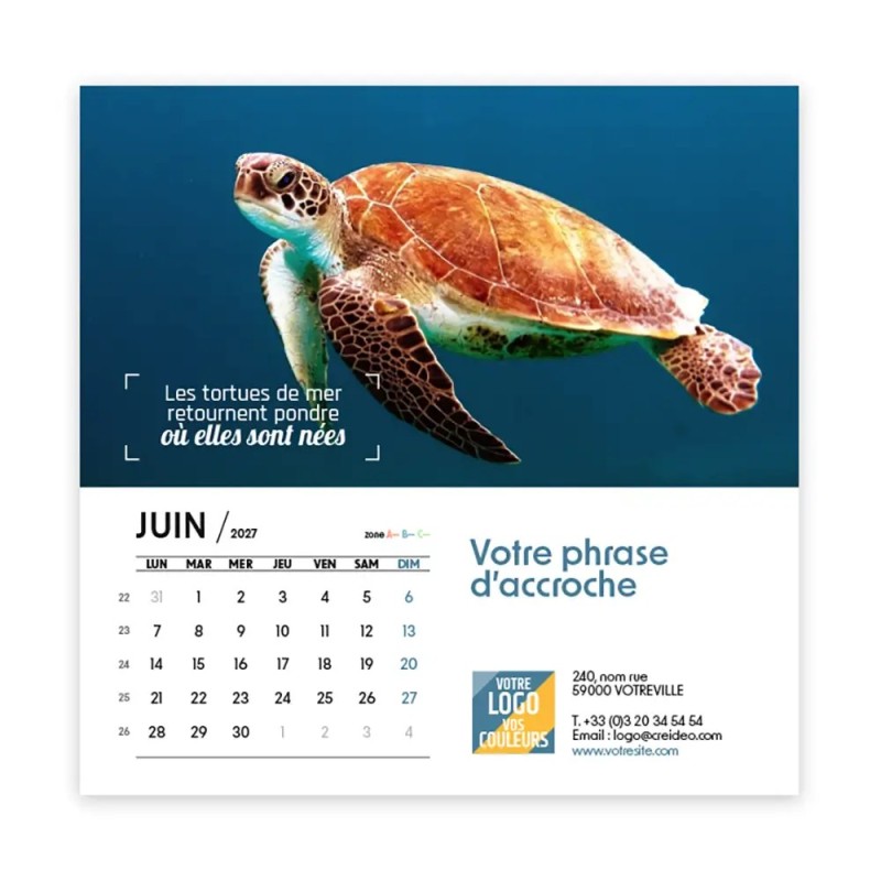 Calendrier chevalet carré (15x15 cm) personnalisé - Océan