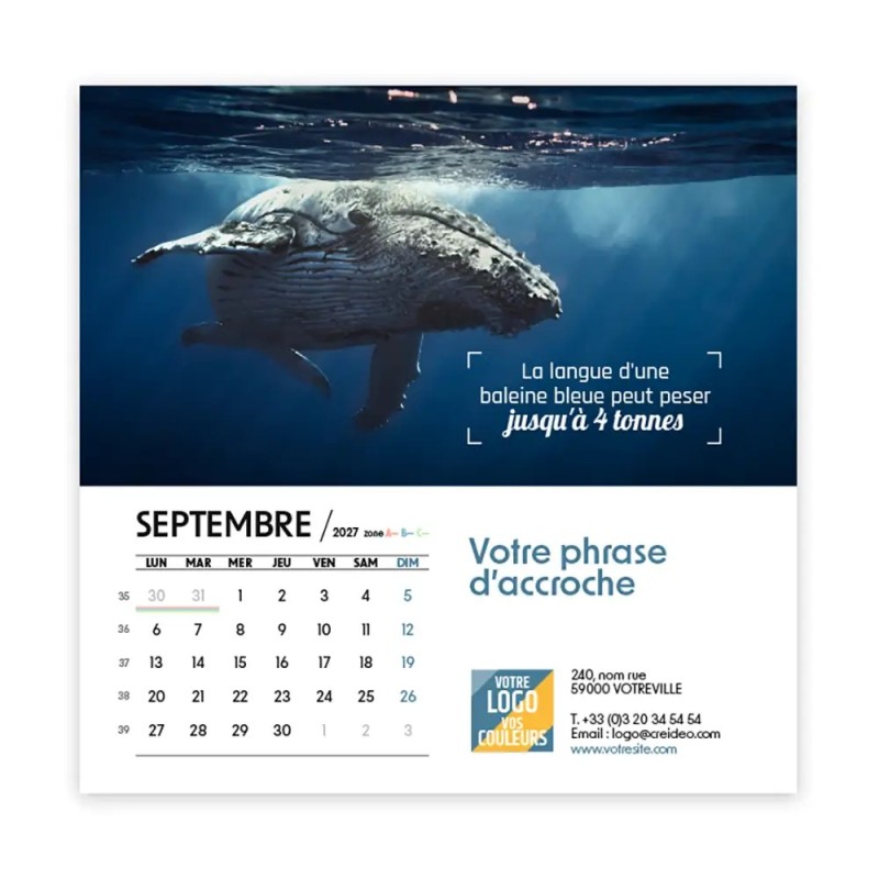 Calendrier chevalet carré (15x15 cm) personnalisé - Océan