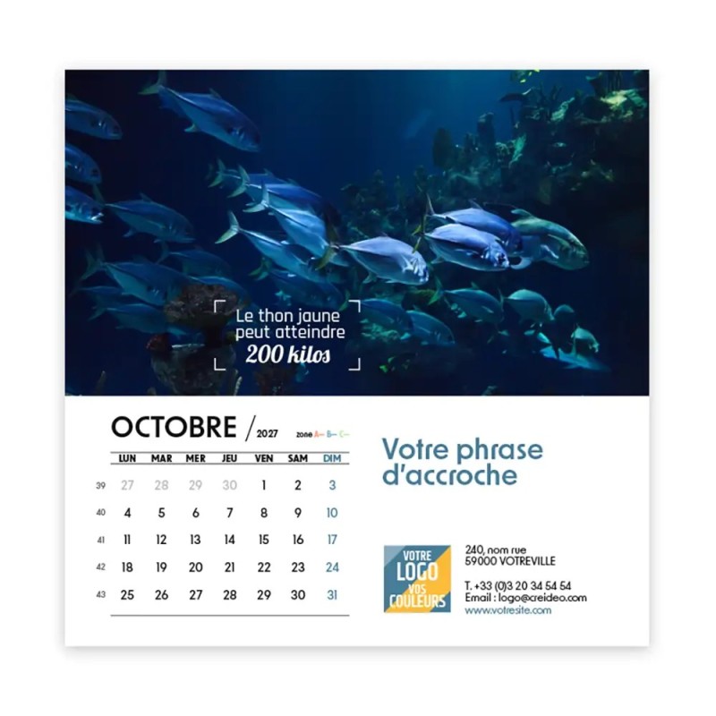 Calendrier chevalet carré (15x15 cm) personnalisé - Océan