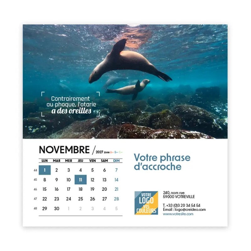 Calendrier chevalet carré (15x15 cm) personnalisé - Océan