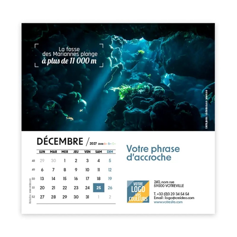 Calendrier chevalet carré (15x15 cm) personnalisé - Océan