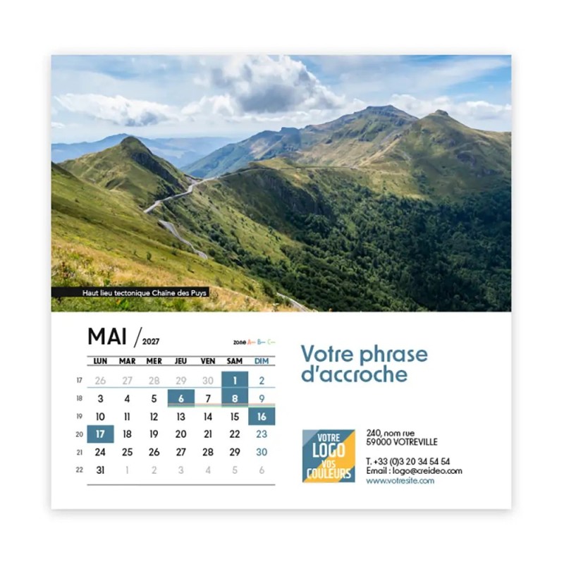 Calendrier chevalet carré (15x15 cm) personnalisé - Patrimoine France