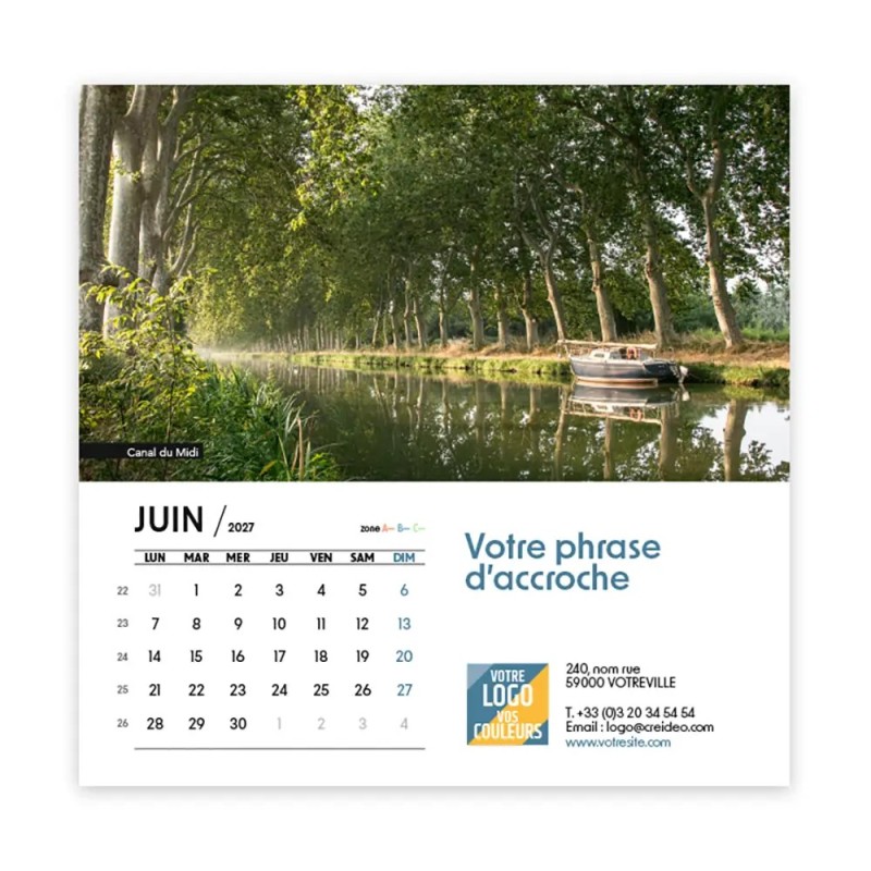 Calendrier chevalet carré (15x15 cm) personnalisé - Patrimoine France
